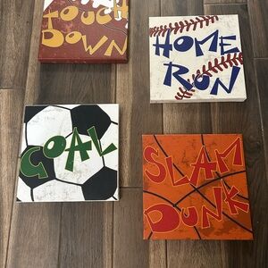 Sports Themed Wall Decor Set - Touchdown, Home Run, Goal, Slam Dunk
